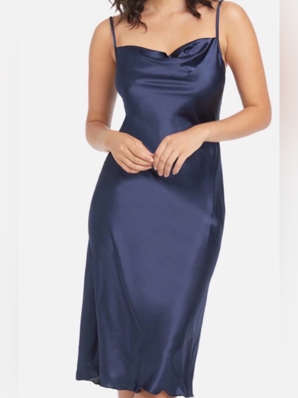 Bebe size small satin cowl neck slip midi dress.